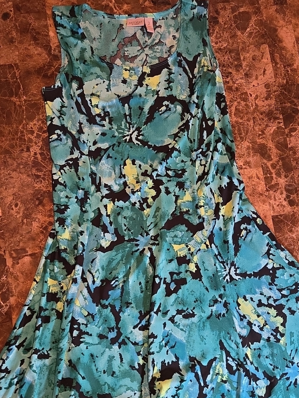 Chicos Easywear Dress Chicos Size 2, Trad Size 12. Blue,green Black Skater Style